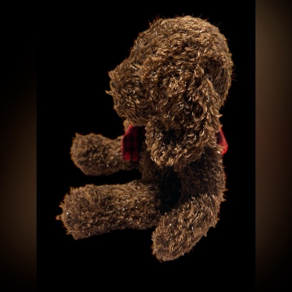 Russ Berrie Brown Dog Plush Toy 6” Sparkle Fur Red Plaid Scarf Bean Bag Soft Toy - Picture 5 of 6